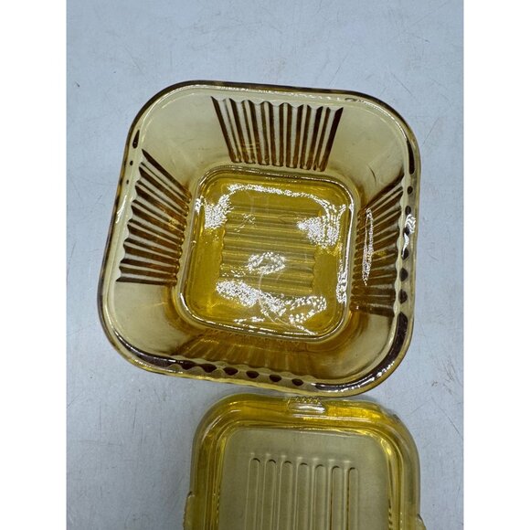 Vintage Square Federal Glass Yellow Ribbed Refrigerator Lidded Box 4"x4" READ - Picture 4 of 5
